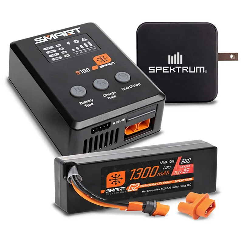 Smart Powerstage Bundle: 1300mAh 3S 30C LiPo Battery (IC2) / S100 Charger / 65W Power Supply / Adapter SPMXPSS315